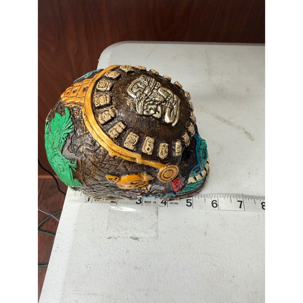 Aztec Mayan Skull Resin Sculpture Calavera Folk Art Day of the Dead Turquoise - Picture 12 of 14